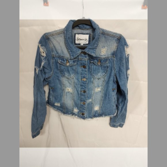 Between Us Jackets & Blazers - Between Us Large Distressed Jean Jacket